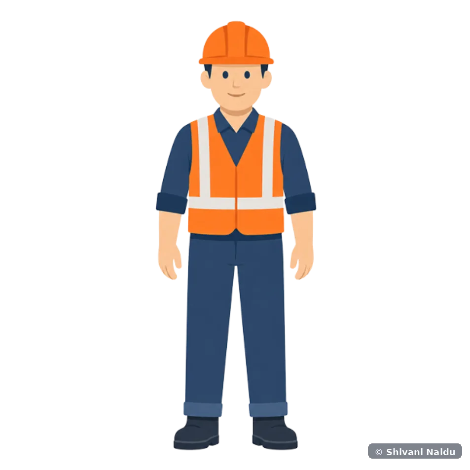 Static construction worker character wearing high-visibility safety clothing