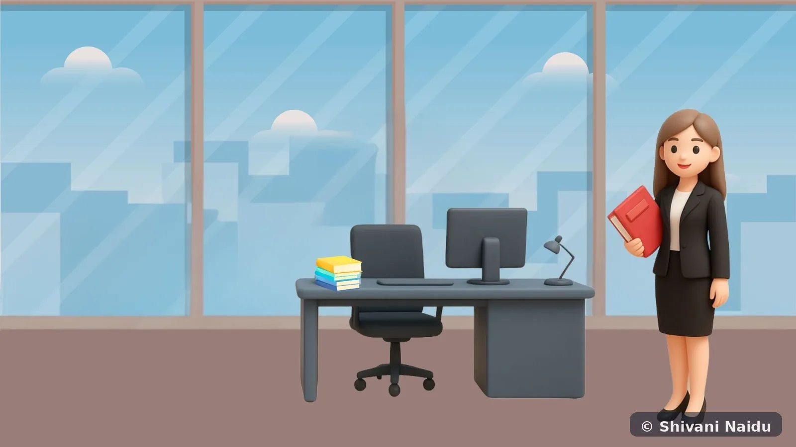 Professional character standing in an office environment