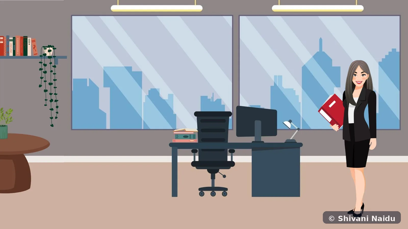 Office learning scene with professional character