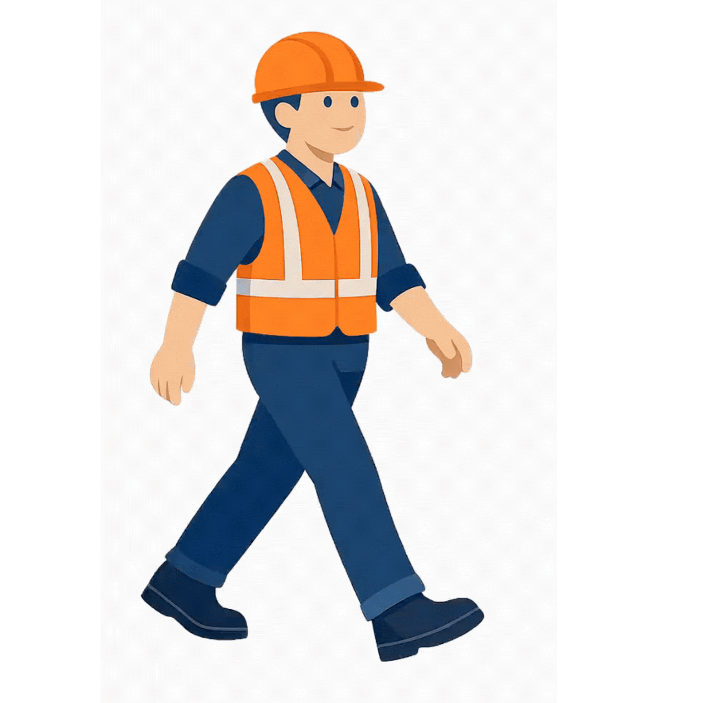 Animated construction worker walking in high-visibility safety clothing